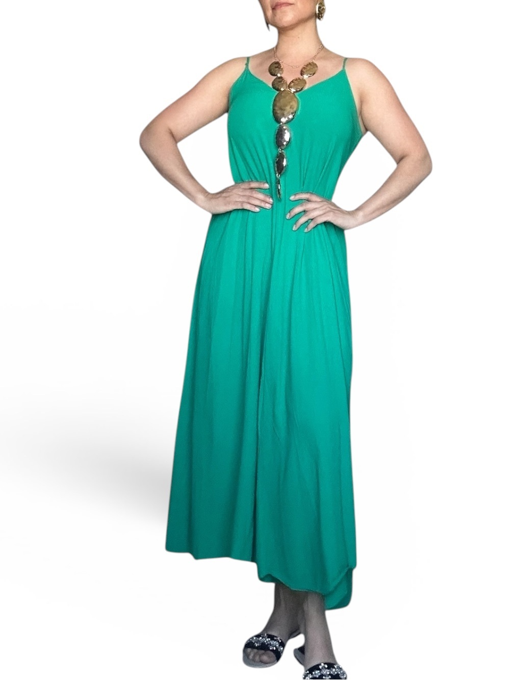Zara Teal Maxi Dress Small Spaghetti Strap Flowy Lightweigh - Small